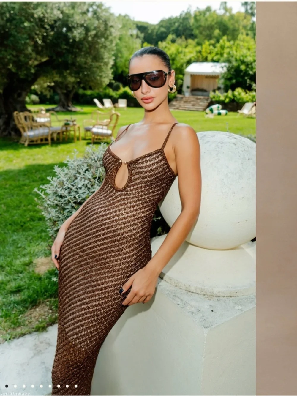 Meshki Raelynn Metallic Knit Fringe Midi Dress - Dark Chocolate - Picture 2 of 3